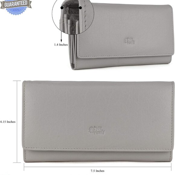 Women RFID Blocking Leather Bifold Wallet Clutch with 17 Card Slots - Picture 2 of 5